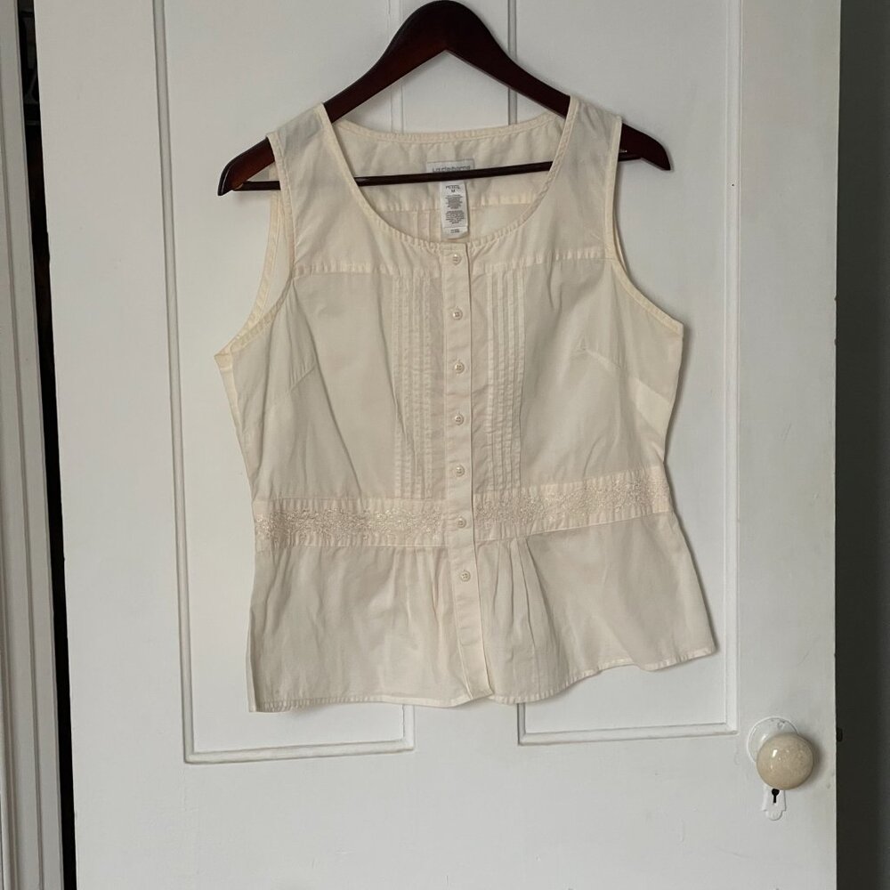 vanilla cotton peasant style sleeveless blouse